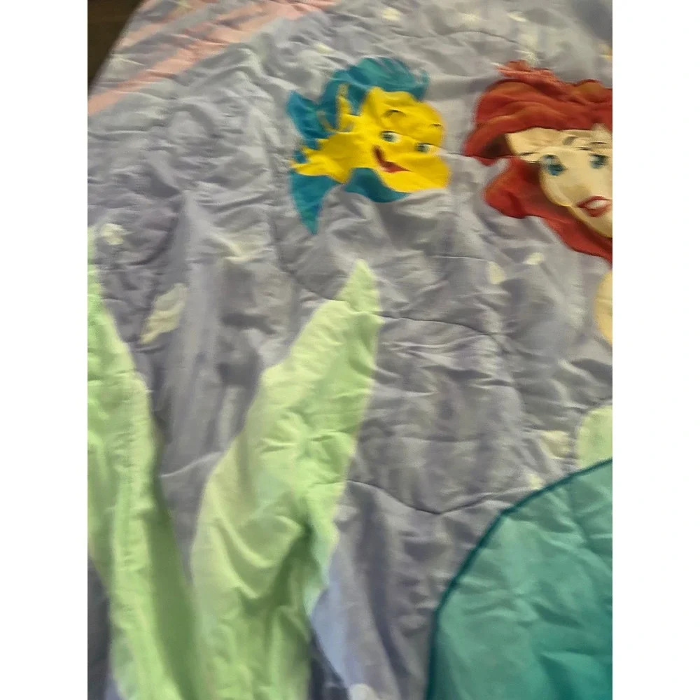 Vtg Disney The Little Mermaid Ariel Sebastian Reversible Comforter Purple